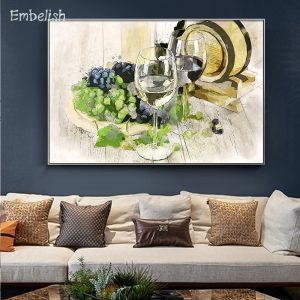 1 Pieces Watercolor Red Wine Glass Modern Home Kitchen Decor Grape Fruits Wall Art Pictures For Living Room HD Canvas Paintings