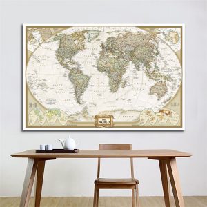 150x225cm HD The World Geographic Map Posters and Prints Education Wall Art Pictures on canvas Paintings for Office Home Decor