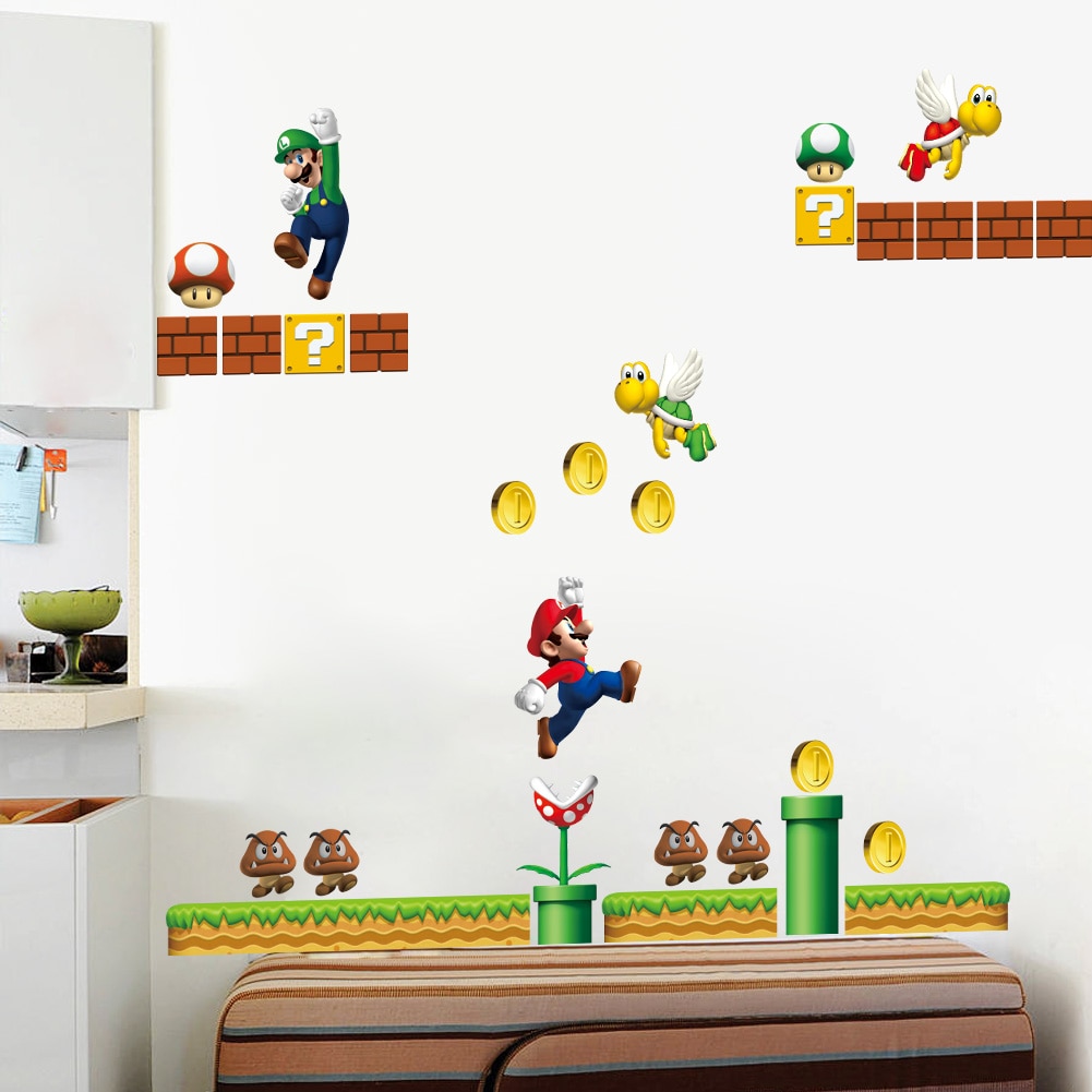 3D Cartoon Mario Bros PVC Wall Stickers Decals Kids Room Nursery Home ...