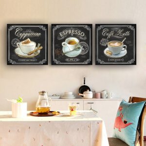 3Pcs Kitchen Vintage Coffee Posters and Prints Wall Art Pictures Painting Wall Art for Living Room Home Decor (No Frame)