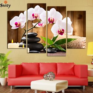 4 Pcs (No Frame) Pink Flowers Wall Art Picture Modern Home Decoration Living Room or Bedroom Canvas Print Painting Wall picture