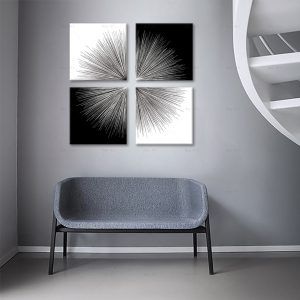 4 Piece Black and White Rays Abstract Canvas Painting Lines Stripes Poster for Living Room Pictures Print Wall Art Home Decor