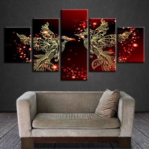 5 Pieces Painting Home Decor Framework HD Print Canvas Red And Gold Love Birds Pictures Bedroom Romantic Wall Art Poster Decor