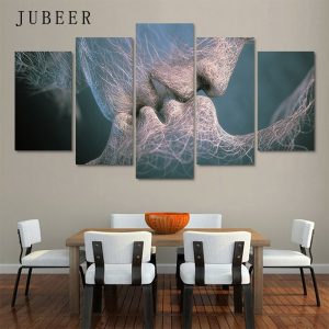 5 Pieces Wall Art Decoration Pictures Abstract Canvas Painting Love Posters  for Living Room Kiss Painting on The Wall No Frame