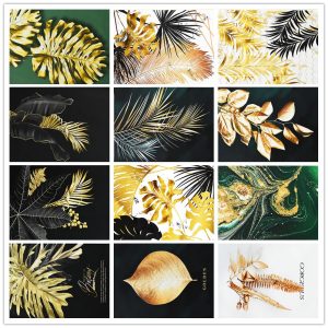 50*70cm Abstract Golden Plants Leaves Pattern Picture Wall Poster Modern Style Art Canvas Painting  Living Room Home Decorations