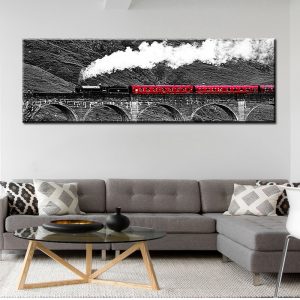 60x180cm-Red Train Landscape Canvas Print Posters and Prints Canvas Painting for Living Room Wall Art Painting Cuadros Decor