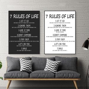 7 Rules Of Life Posters Life Motivation Canvas Painting Wall Art Black And White Quote Posters Nordic Home Decor Office HD2941