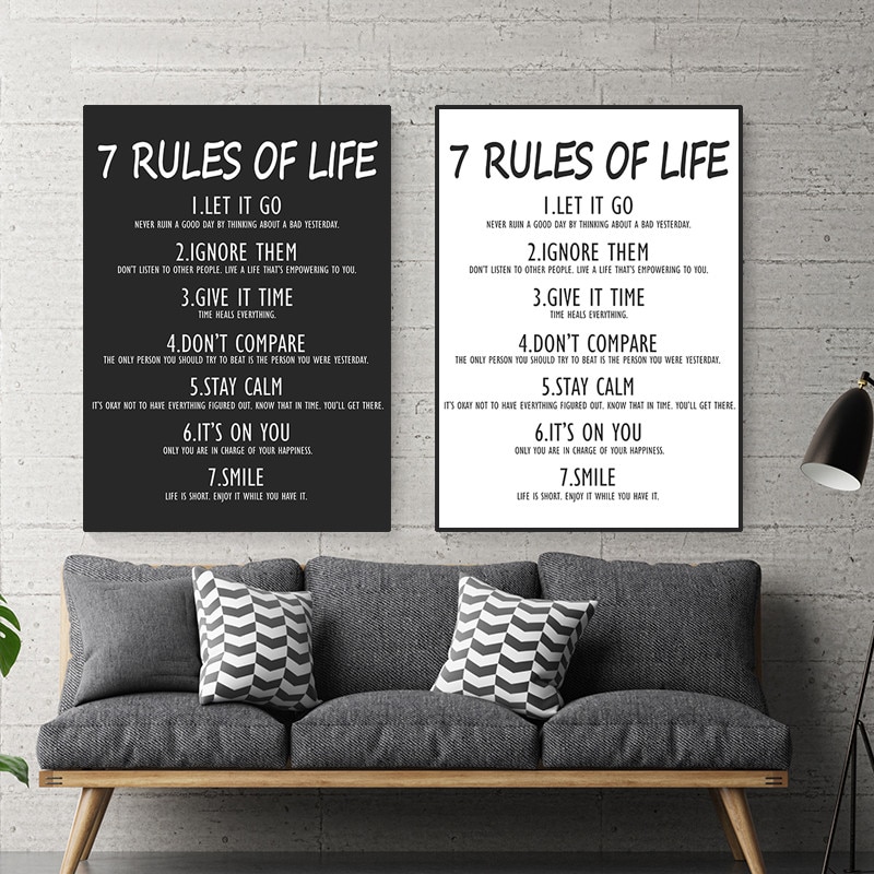 7 Rules Of Life Posters Life Motivation Canvas Painting Wall Art Black And White Quote Posters Nordic Home Decor Office Hd2941 Nordic Wall Decor