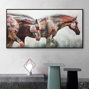 AAVV Poster Wall Art Painting Canvas Print Animal Picture For Living Room Two Horses Home Decor No Frame