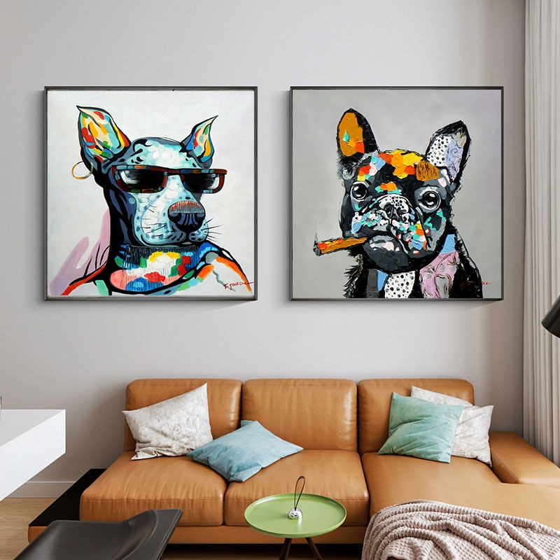 Smile Art Design Portrait of King White English Bulldog with Crown Animal  Canvas Wall Art Print Pet Owner Dog Lover Mom Dad Gift Living Room Bedroom  Kids Baby Nursery Room Decor 