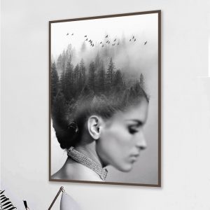 Abstract Beautiful Forest Girl Black and White Painting Canvas Wall Art Posters Print Pictures Modern Picture F Living Room 4-78