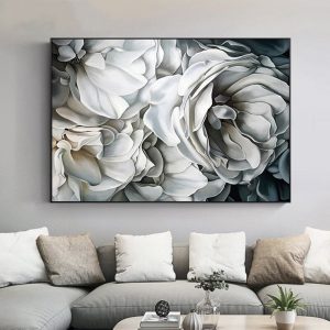 Abstract Big White Rose Flower Poster and Print Wall Canvas Paintings Nordic Wall Pictures for Modern Living Room Decor