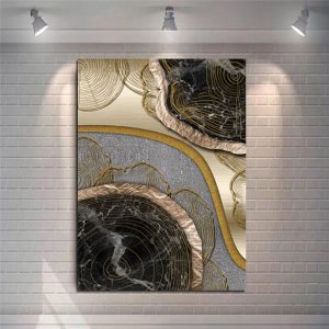 Abstract Black Golden Annual Ring Canvas Painting Modern Posters and Prints Wall Art Pictures for Living Room Bedroom Decoration
