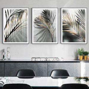 Abstract Black Leaf Canvas Art for Living Room Aisle Golden Ink Paintings Decoration Posters Prints Unique Nordic Wall Art Home