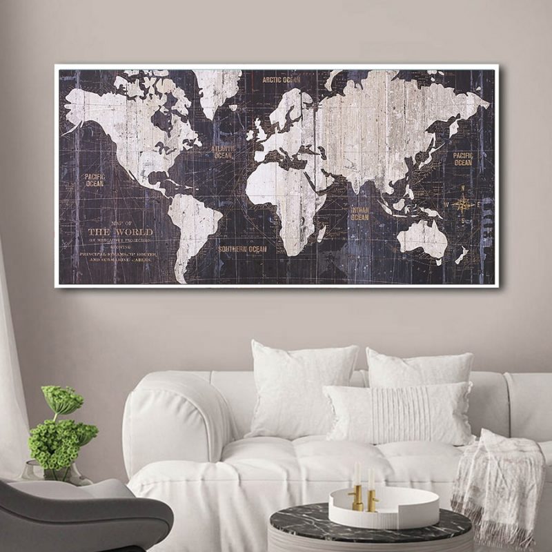 Abstract Black and White World Map Canvas Painting HD Large Size Prints ...