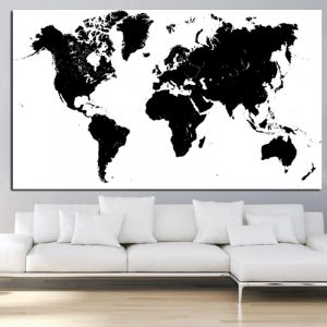 Abstract Black and White World Map Modern Canvas Painting Posters Prints Quadros Wall Art Picture for Living Room Decor Cuadros