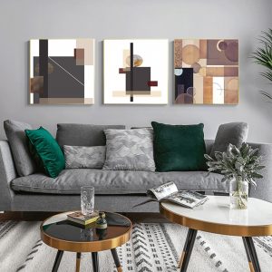 Abstract Brown geometric Canvas Painting Posters and Print Modern Wall Art Square Pictures for Living Room Bedroom Home Decor