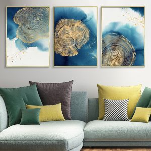 Abstract Canvas Art Blue Gold Paintings Nordic Scandinavian Poster Print Wall Art Geometric Pictures for Living Room Decoration