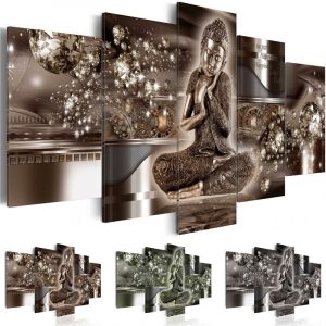 Abstract Canvas Art Painting 5 Pieces Buddhist Wall Paintings Golden Buddha Poster Office Living Room Decor Modular Pictures
