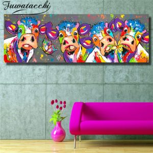 Abstract Canvas Oil Painting Painted Cow Print on Canvas Print and Poster Modern Art Wall Pictures for Living Room Cuadros