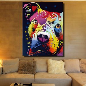 Abstract Dog Wall Art Thoughtful Pitbull Warrior HeArt Oil Painting for Living Room Decorative Paintings No Frame