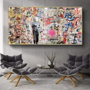 Abstract Einstein Pop Art Street Wall Graffiti Art Canvas Painting Poster and Print Quadro Cuadros Pictures for Living Kids Room