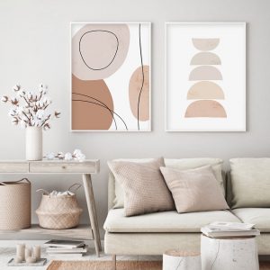 Abstract Geometric Brush Beige Boho Style Canvas Painting  Wall Art Pictures Posters Prints Interior Living Room Home Decor