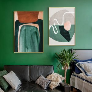 Abstract Geometric Canvas Painting Posters Prints Minimalist Green Wall Art Pictures For Living Room Bedroom Aisle Studio