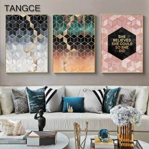 Abstract Geometric Fantasy Canvas Painting Pink Tableaux Nordic Wall Art Picture for Living Room Minimalist Poster n Print Decor
