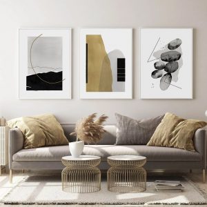 Abstract Geometric Graffiti Poster Beige Taupe Grey Trendy Colors Canvas Painting Print Wall Art Pictures Living Room Home Decor