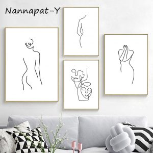 Abstract Geometric Line Woman Nordic Posters And Prints Wall Art Canvas Painting Black White Wall Pictures For Living Room Decor