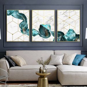 Abstract Geometric Posters and Prints Blue Fabric Wall Art Canvas Painting Modern Nordic Art Picture for Living Room Home Decor