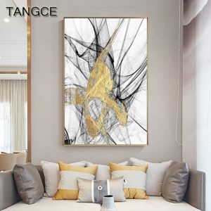 Abstract Golden Colour Painting Triple Posters and Prints Fashion Canvas  Art Wall Picture for Living Room Luxurious Home Decor