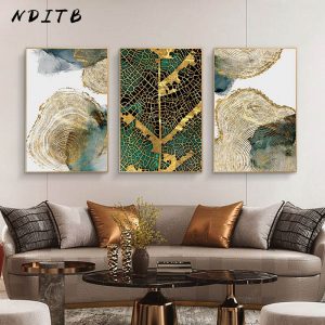 Abstract Golden Leaf Annual Ring Painting Minimalist Canvas Art Poster and Print Modern Wall Picture Living Room Corridor Decor