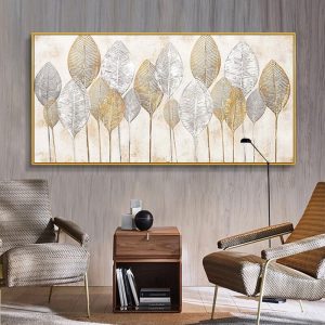 Abstract Golden Leaves Wall Art Oil Painting Printed on Canvas Big Size Decorative Pictures for Living Bedroom Home Decoration