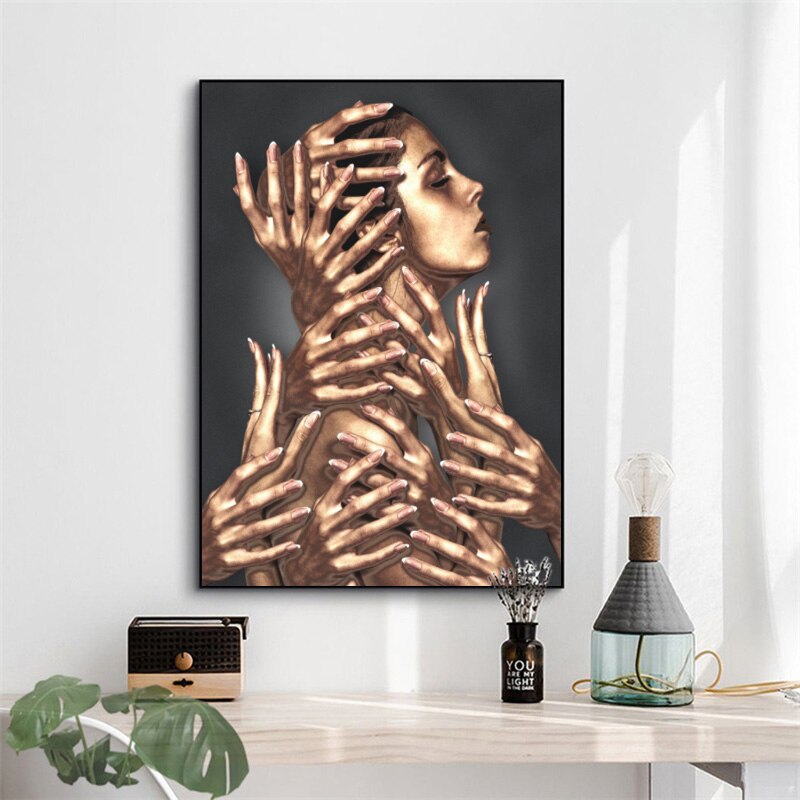 African-American Woman with Golden Paint on Body - Photograph on Canvas East Urban Home Format: Wrapped Canvas, Size: 24 H x 32 W x 1 D