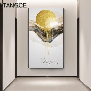 Abstract Golden Sun Canvas Painting Flowing Golden Paint Posters Prints Fashion Tableaux for Living Room Nordic Wall Art Decor