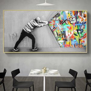 Abstract Graffiti Behind The Curtain Street Art Oil Painting Canvas Posters and Print Cuadros Wall Art Picture for Living Room