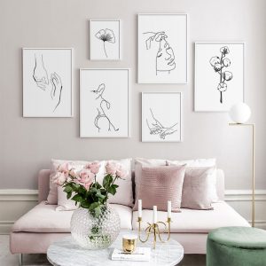 Abstract Lady Line Drawing Picture Home Decor Nordic Canvas Painting Wall Art Leaf Body Hand Posters and Print for Living Room