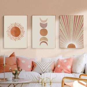 Abstract Landscape Sun and Moon Scene Boho Canvas  Painting Prints Wall Art Pictures Posters for Living Room Home Decor No Frame