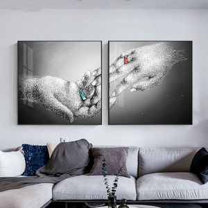 Abstract Minimalist Lover with Rings Canvas Painting Black and White Wall Art Picture for Living Room Home Decor (No Frame)