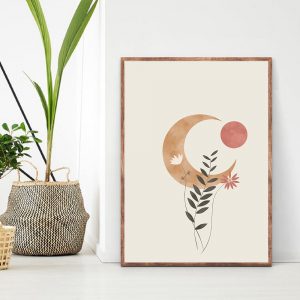 Abstract Moon Sun Canvas Poster Paintings Burnt Orange Boho Art Prints Minimalist Flowers Wall Art Pictures Bedroom Home Decor