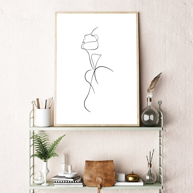 Female Nude Line Drawing Beige And Black Minimalist Art Living Room Bedroom Wall Art Printable Warm Colors Instant Download