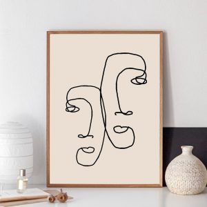 Abstract One Line Couple Face Drawing Print Minimalist Romantic  Couples Gifts Art Canvas Painting Bedroom Home Wall Art Decor