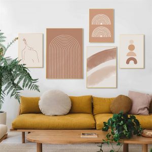 Abstract Rainbow Line Posters Modern Mid Century Canvas Painting Terracotta Boho Geometric Wall Art Print Picture Interior Decor