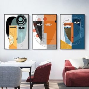 Abstract Vintage Figure Wall Art Canvas Painting Geometric Posters and Prints Pictures for Living Room House Home Interior Decor