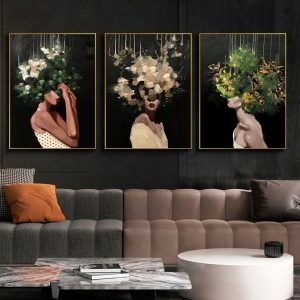 Abstract Wall Art Women Flowers Paintings On Canvas Art Posters and Prints Modern Figure Decorative Pictures For Home Design