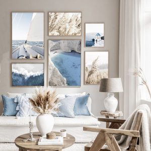 Aegean Sea Santorini Windmill Landscape Painting Travel Poster Canvas Print Nordic Wall Art Picture Modern Living Room Decor