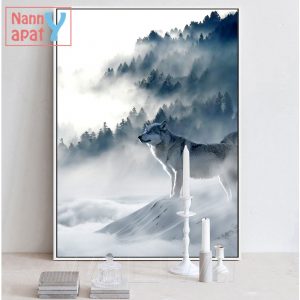 Aesthetic Conception Nordic Art Wolf Snow Mountain Art Canvas Poster Minimalist Print Nature Picture Modern Home Room Decoration