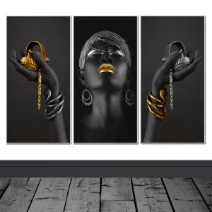 African Art Black Woman With Golden Jewellery Wall Painting Posters And Prints Wall Art Canvas Picture For Room Decoration